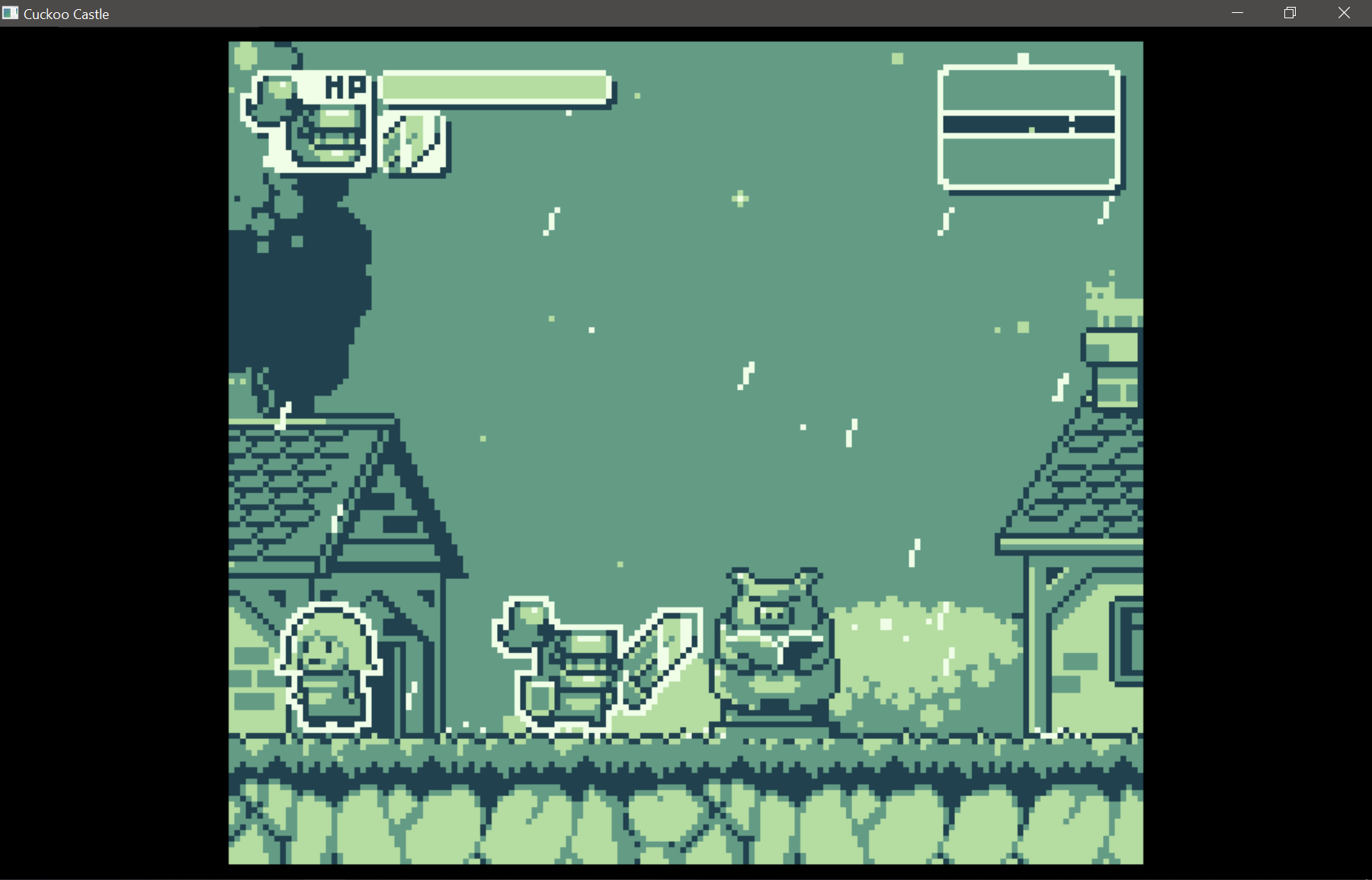 A small knightt standing next to a pig statue. The game looks like a slightly more modern gameboy game.